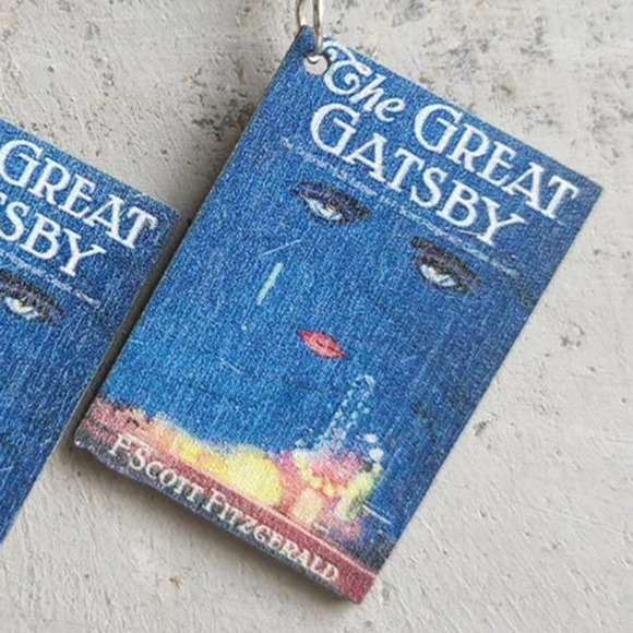 2/$30 Book Earrings NEW The Great Gatsby Bookish Gift Book Lover Wooden F Scott - Picture 3 of 6